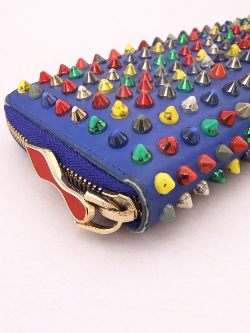Christian Louboutin Panettone Blue Multi Spike Zip Wallet 7.5” - Picture 6 of 9